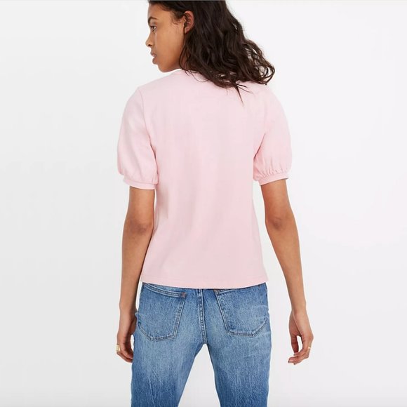 Madewell Dreamy Pink Puff Sleeve Cotton Knit Tee - Picture 3 of 10